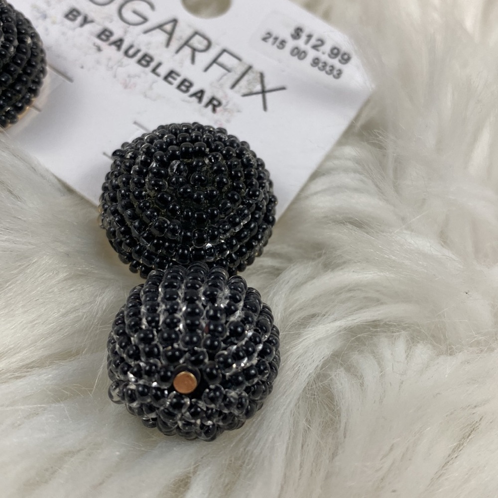 4/$20 SugarFix by BaubleBar Black Pearlescent Beaded Ball Drop Earrings - Picture 3 of 5